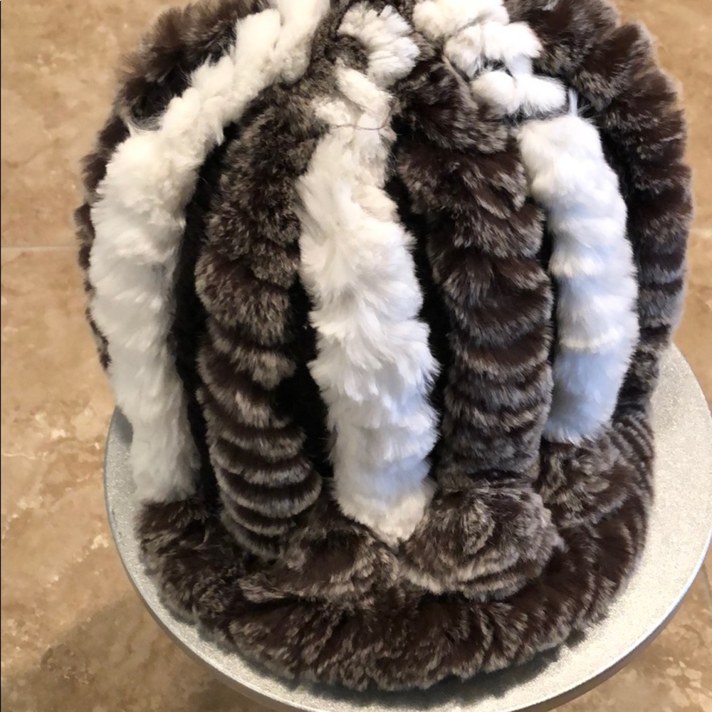 Black and white faux fur hat